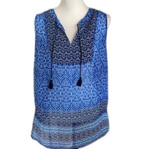5/$55 Liz Claiborne sleeveless blue tribal pattern sheer top Large